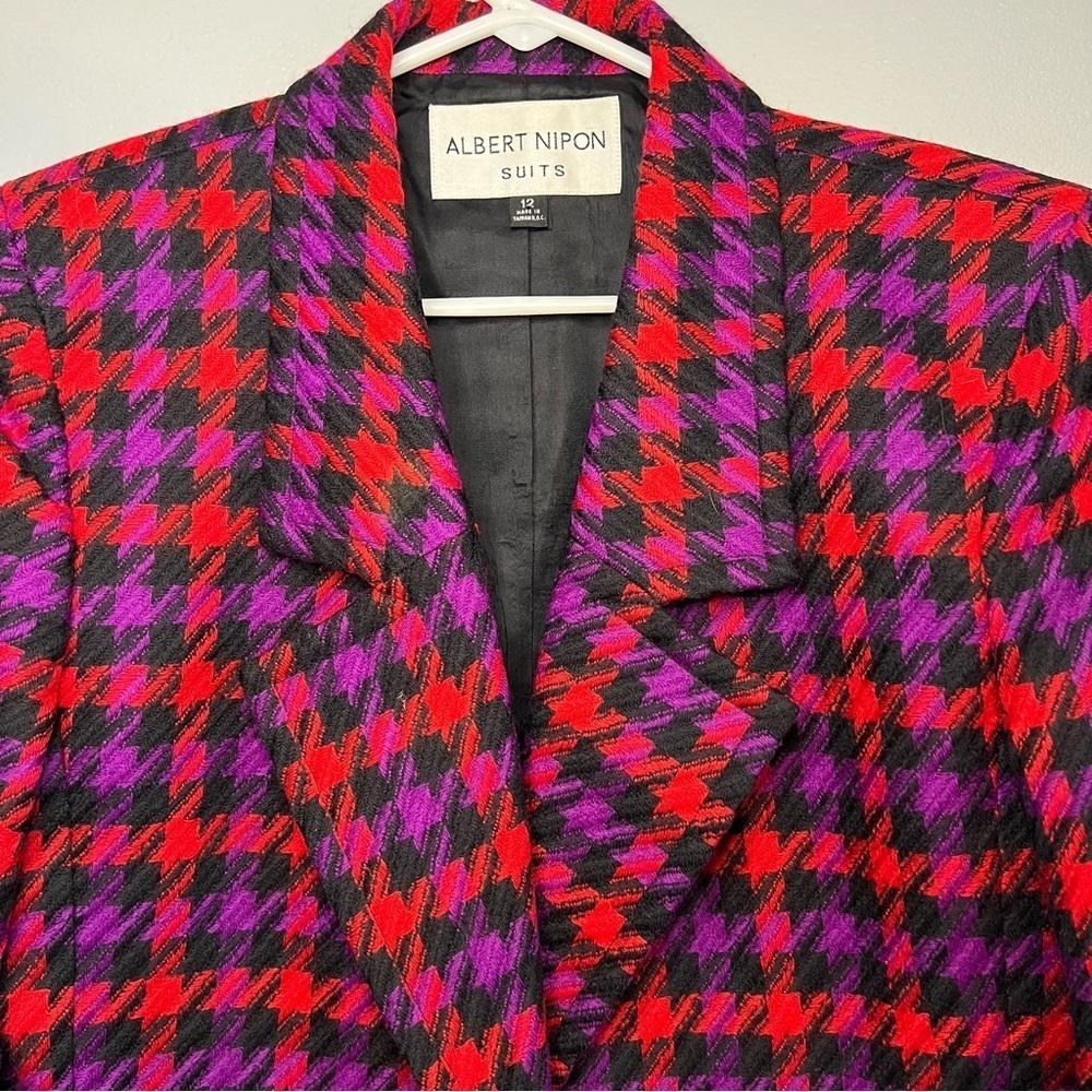 Vintage Albert Nipon Wool Houndstooth Blazer Purp… - image 6